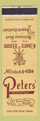 Matchbook Cover - Peters' Restaurant Essex MD WEAR