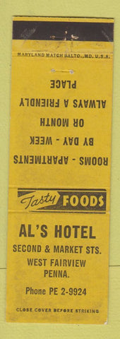 Matchbook Cover - Al's Hotel West Fairview PA WEAR