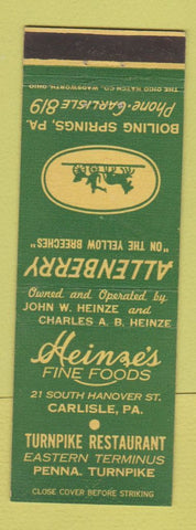 Matchbook Cover - Heinze's Fine Foods Allenberry Boiling Springs Carlisle PA