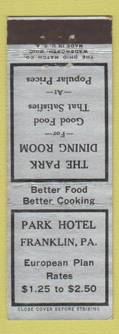 Matchbook Cover - Park Hotel Franklin PA