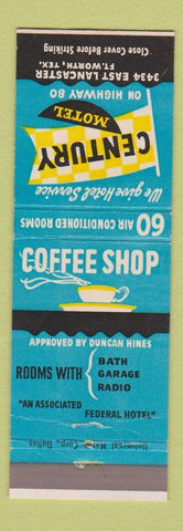Matchbook Cover - Century Motel Fort Worth TX