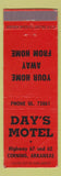 Matchbook Cover - Day's Motel Corning AR WEAR