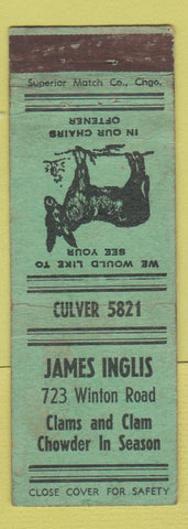Matchbook Cover - James Inglis Glams and Clam Chowder WEAR