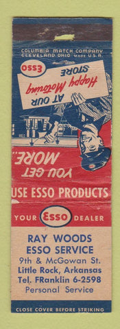 Matchbook Cover - Ray Woods Esso oil gas Little Rock AR POOR STRIKER WORN
