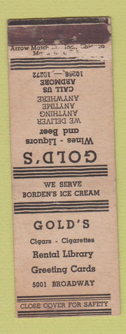 Matchbook Cover - Gold's Cigars Tobacco Liquor ARROW WEAR