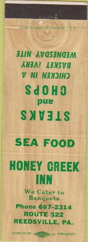 Matchbook Cover - Honey Creek Inn Reedsville PA