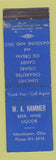 Matchbook Cover - WA Hammer Liquor oil gas Manchester OH MERCHANTS WEAR