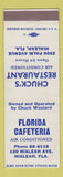 Matchbook Cover - Florida Cafeteria Hialeah FL Chuck's Restaurant