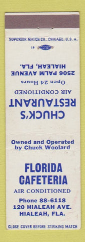 Matchbook Cover - Florida Cafeteria Hialeah FL Chuck's Restaurant