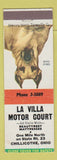 Matchbook Cover - La Villa Motor Court Chillicothe OH Great Dane