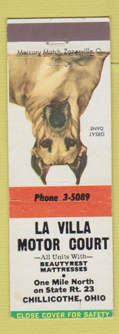 Matchbook Cover - La Villa Motor Court Chillicothe OH Great Dane