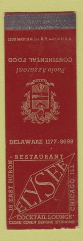 Matchbook Cover - Elysee Restaurant Chicago IL SAMPLE WEAR