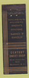 Matchbook Cover - Century Sweet Shop Rochester NY WEAR