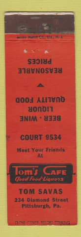 Matchbook Cover - Tom's Cafe Tom Savas Pittsburgh PA