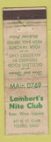 Matchbook Cover - Lambert's Nite Club Toledo OH WORN