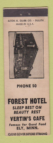 Matchbook Cover - Forest Hotel Vertin's Cafe Ely MN low phone #