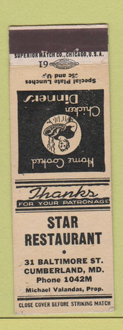Matchbook Cover - Star Cafe Cumberland MD WEAR