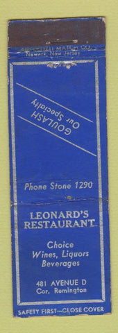 Matchbook Cover - Leonard's Restaurant WORN