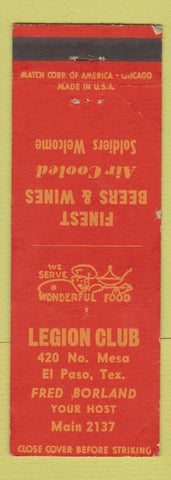 Matchbook Cover - Legion Club El Paso TX WEAR
