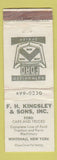 Matchbook Cover - FH Kingsley Ford Whitehall NY POOR BACK WORN
