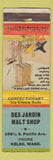 Matchbook Cover - Des Jardin Malt Shop Kelso WA Hillbilly WORN