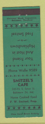 Matchbook Cover - Smitzel's Cafe Baltimore MD