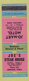 Matchbook Cover - Joe's Steak House Jo Mart Motel Denison IA