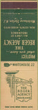 Matchbook Cover - Reger Agency Insurance Whitehouse Station NJ