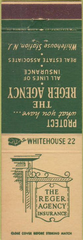 Matchbook Cover - Reger Agency Insurance Whitehouse Station NJ