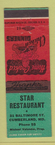 Matchbook Cover - Star Restaurant Cumberland MD WEAR