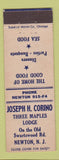 Matchbook Cover - Joseph Corino Three Maples Lodge Newton NJ