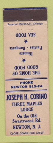 Matchbook Cover - Joseph Corino Three Maples Lodge Newton NJ