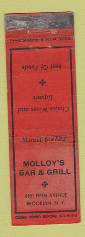 Matchbook Cover - Molloy's Bar Grill Brooklyn NY WORN