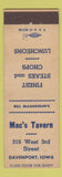 Matchbook Cover - Mac's Tavern Davenport IA
