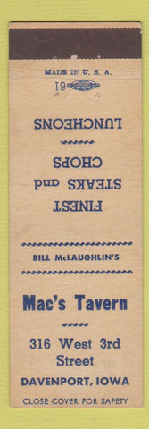Matchbook Cover - Mac's Tavern Davenport IA