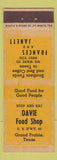 Matchbook Cover - Davie Food Shop Grand Prairie TX