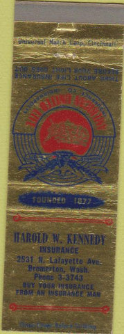 Matchbook Cover - American Life Insurance Harold Kennedy Bremerton WA