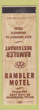 Matchbook Cover - Rambler Motel Shamrock TX Route 66 WEAR