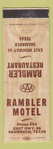 Matchbook Cover - Rambler Motel Shamrock TX Route 66 WEAR