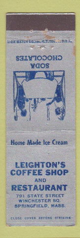 Matchbook Cover - Leighton's Coffee Shop Restaurant Springfield MA WEAR