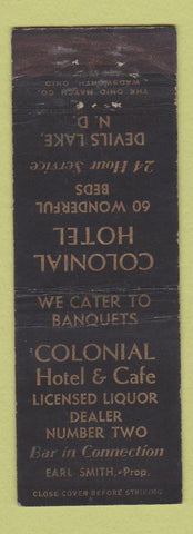 Matchbook Cover - Colonial Hotel Cafe Devils Lake ND