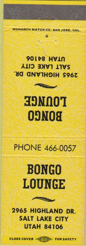 Matchbook Cover - Bongo Lounge Salt Lake City UT yellow