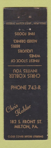 Matchbook Cover - Chris Kobler Restaurant Milton PA WEAR