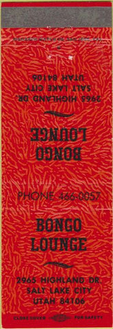 Matchbook Cover - Bongo Lounge Salt Lake City UT red