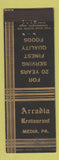 Matchbook Cover - Arcadia Restaurant Media PA