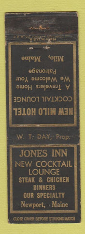 Matchbook Cover - Jones Inn Newport ME New Milo Hotel ME WORN