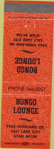 Matchbook Cover - Bongo Lounge Salt Lake City UT orange