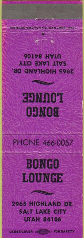 Matchbook Cover - Bongo Lounge Salt Lake City UT purple