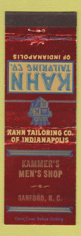 Matchbook Cover - Kammer's Men's Shop Sanford NC Kahn Tailoring