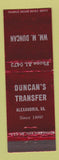 Matchbook Cover - Wm M Duncan Transfer Trucking Alexandria VA WEAR